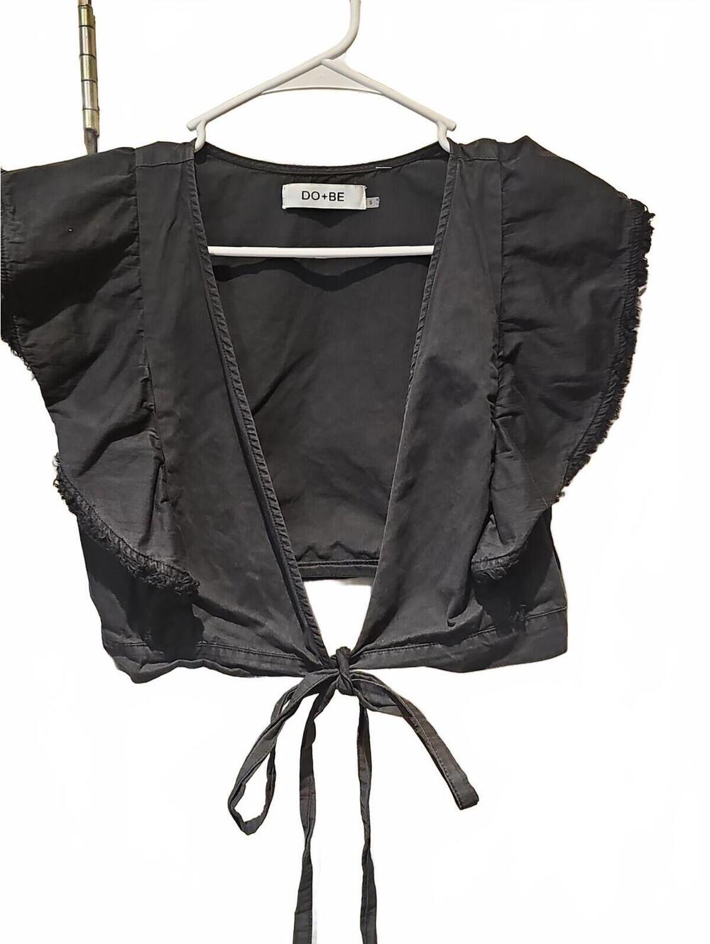 DO+BE Tie Front, Fringe Details Ladies Small Black Crop Top